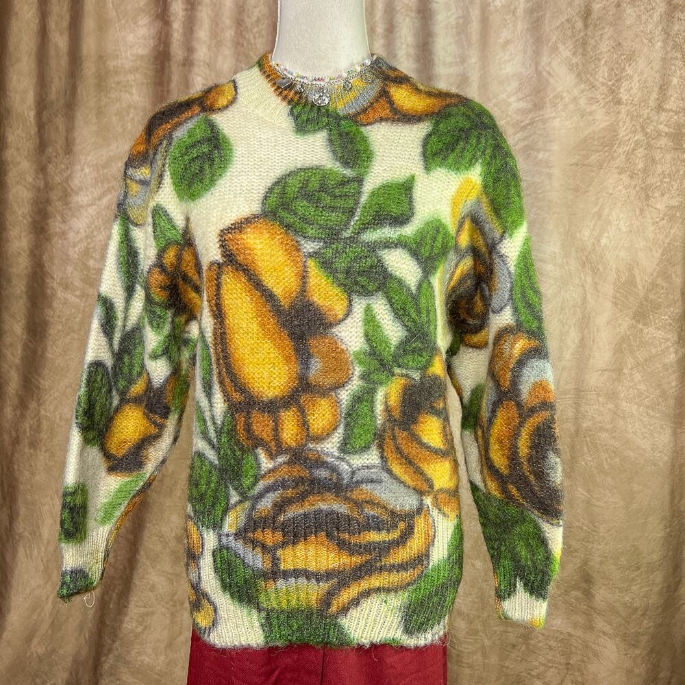 Vintage Fairy Grunge Sweater 80s Chinese Floral Chunky Multicolor Renaissance - Picture 2 of 8